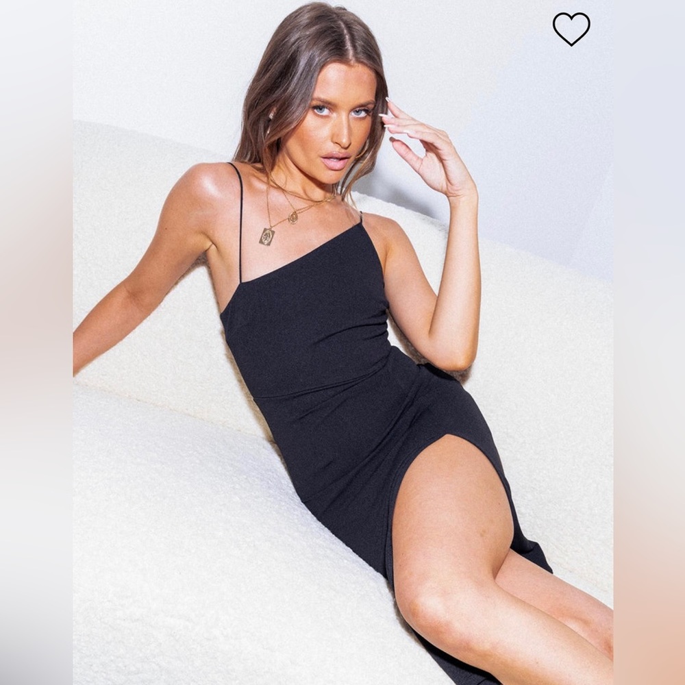 Princess Polly Black Asymmetric Midi Slip Dress with Thin Straps